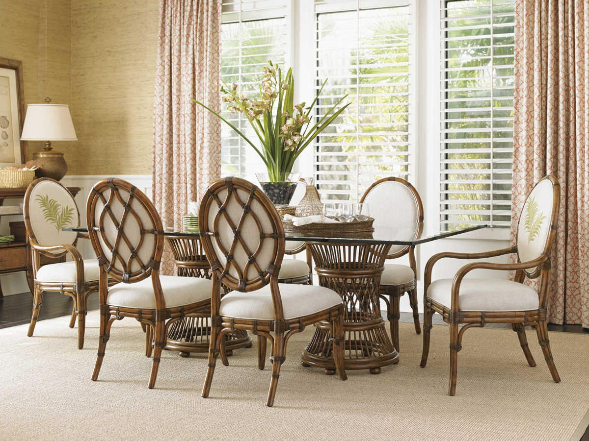 Aruba 84-Inch Rectangular Dining Table with Leather Wrapped Rattan Bases
