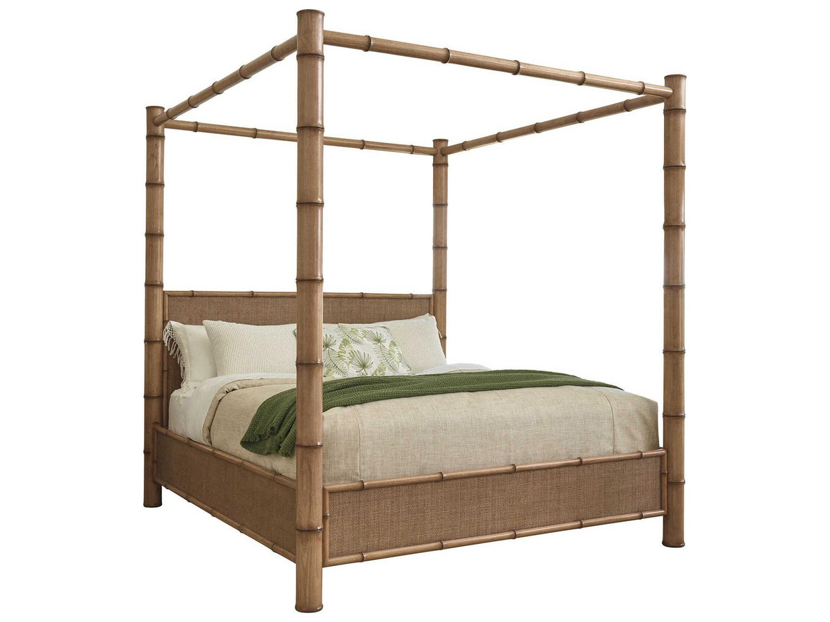 Key Biscayne Brown Bamboo Wood King Poster Bed