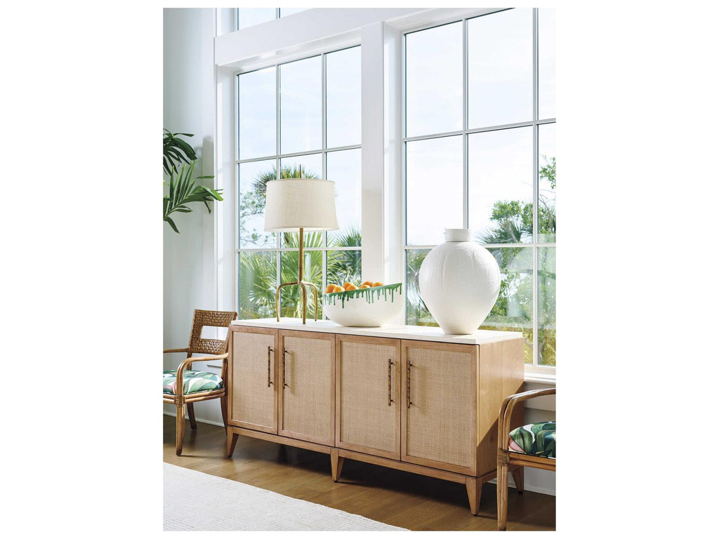 Key Biscayne Biscayne Landing Buffet with Travertine Top and Raffia Panels