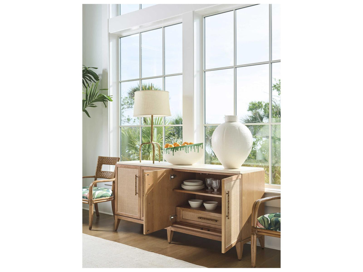 Key Biscayne Biscayne Landing Buffet with Travertine Top and Raffia Panels