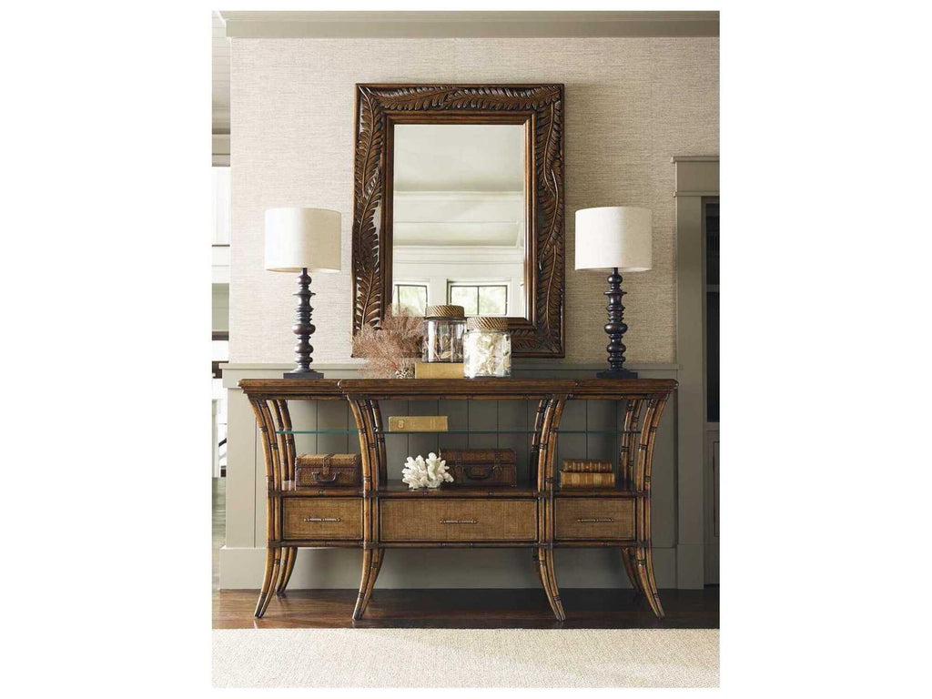 Bali Hai Oyster Reef Sideboard with Raffia Drawer Fronts in Caribbean Sunset