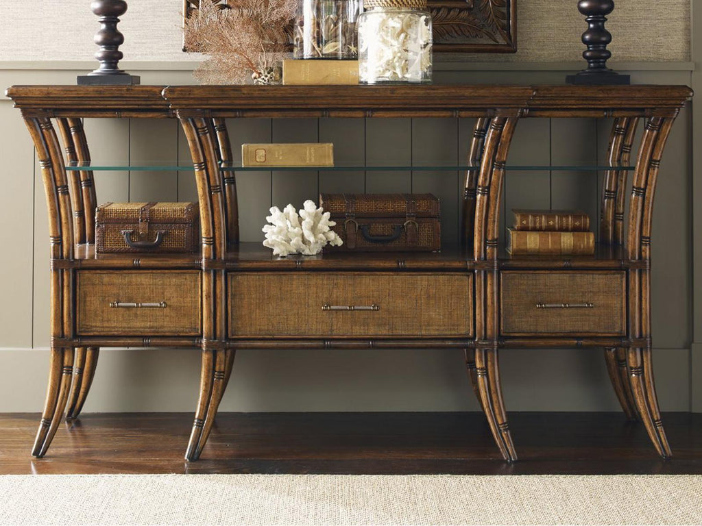 Bali Hai Oyster Reef Sideboard with Raffia Drawer Fronts in Caribbean Sunset