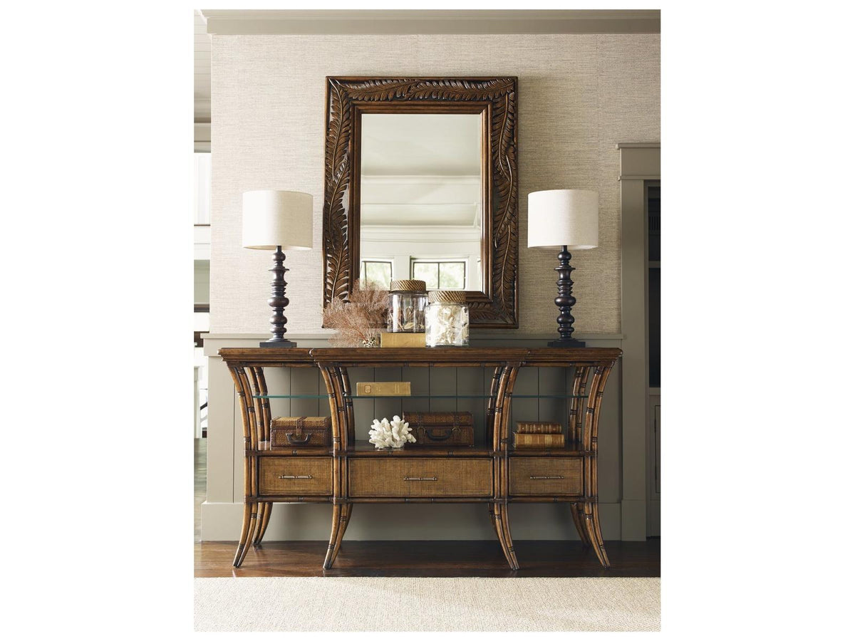 Bali Hai Oyster Reef Sideboard with Raffia Drawer Fronts in Caribbean Sunset