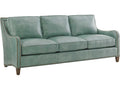 Twin Palms Koko 3-Seat Blue Leather Sofa with Old Brass Nailhead Trim
