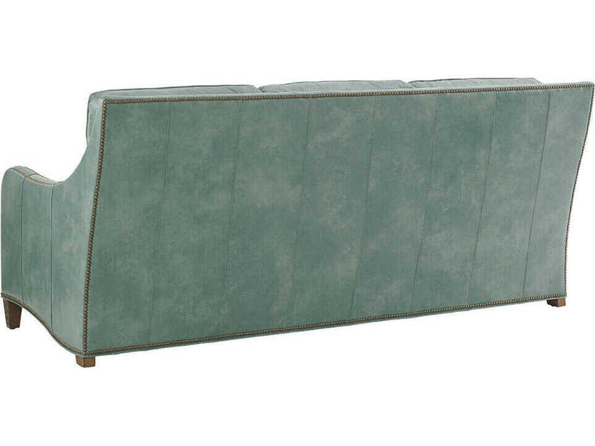Twin Palms Koko 3-Seat Blue Leather Sofa with Old Brass Nailhead Trim