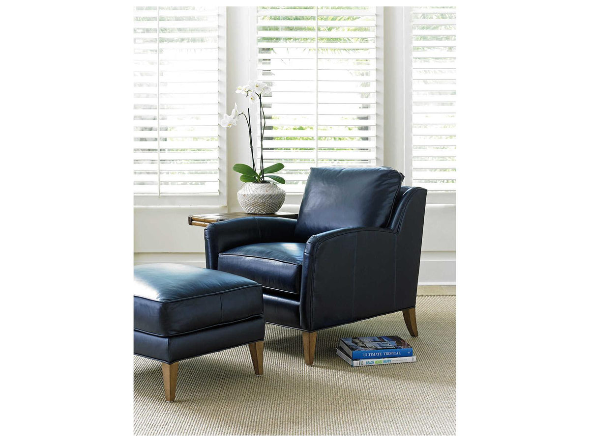 Twin Palms Coconut Grove Blue Leather Accent Chair in Seabreeze Finish
