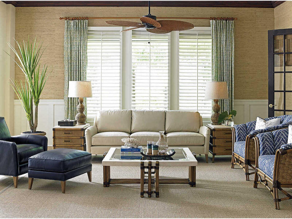 Twin Palms Coconut Grove 3-Seat Beige Leather Sofa