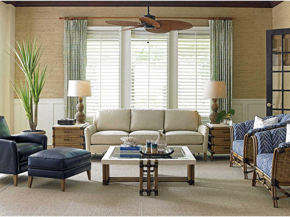 Twin Palms Coconut Grove 3-Seat Beige Leather Sofa