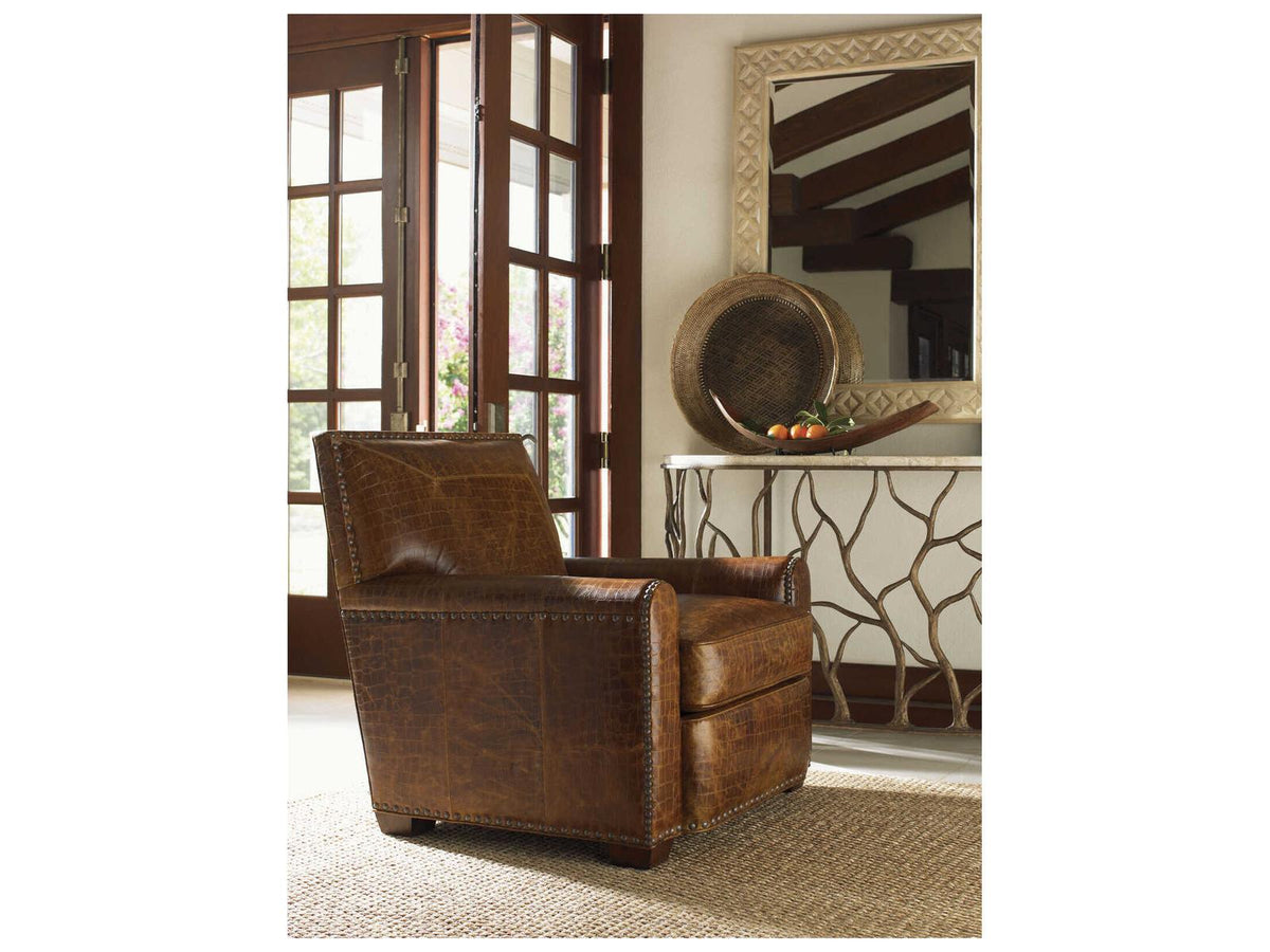 Stirling Park Leather Swivel Accent Chair in Brown with Nailhead Trim