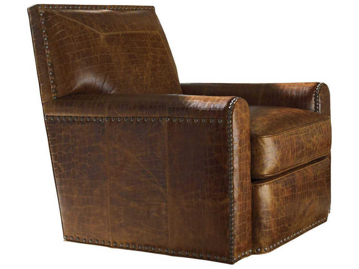 Stirling Park Leather Swivel Accent Chair with Nailhead Trim