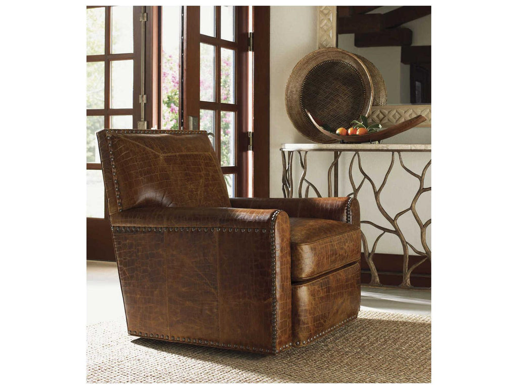 Stirling Park Leather Swivel Accent Chair with Nailhead Trim