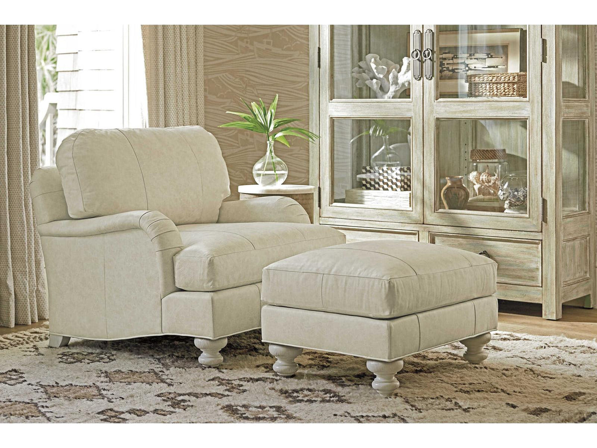 Ocean Breeze Upholstered Leather Accent Chair in Seashell Finish