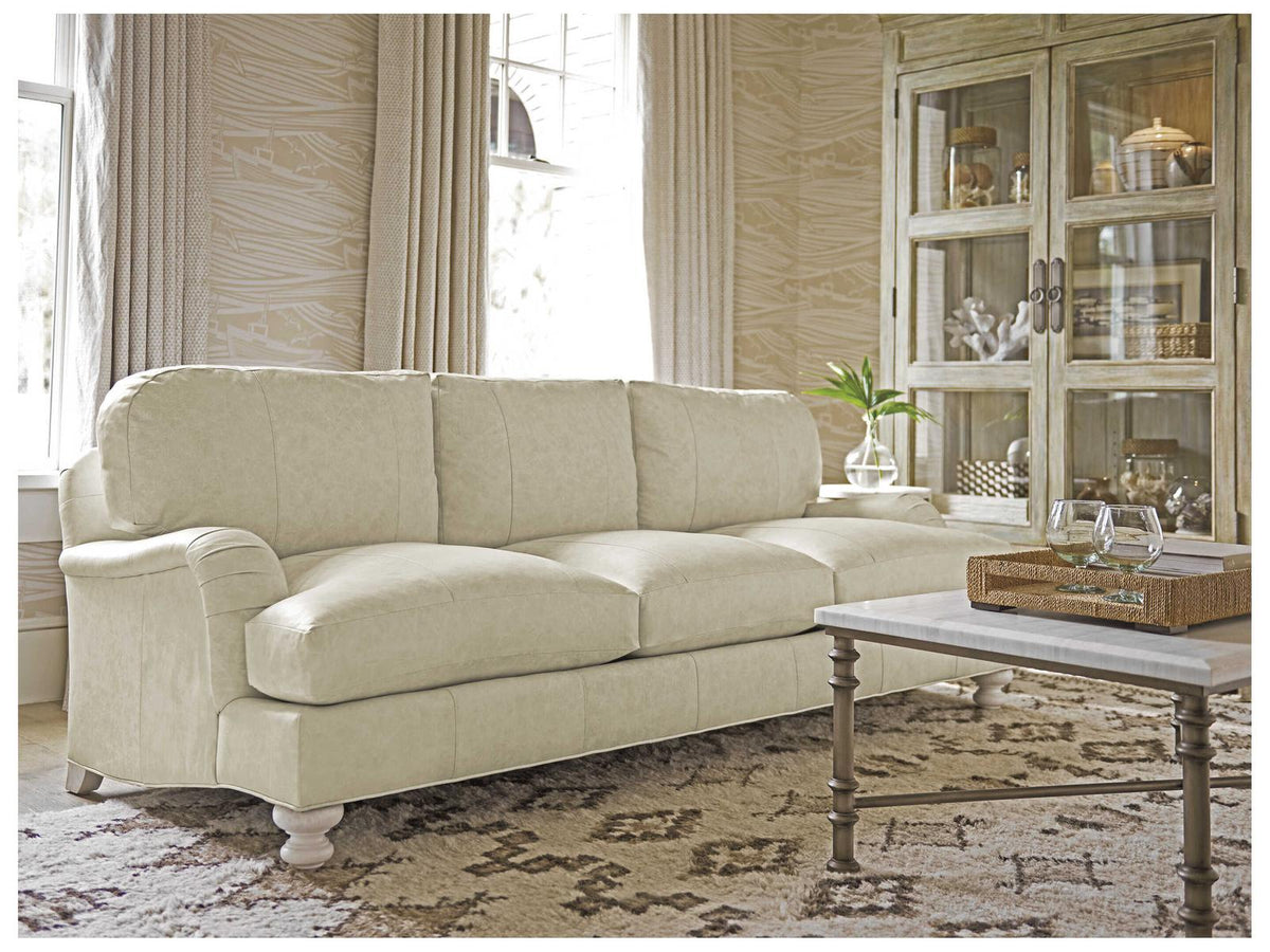 Ocean Breeze Gilmore Leather Sofa in Seashell Finish