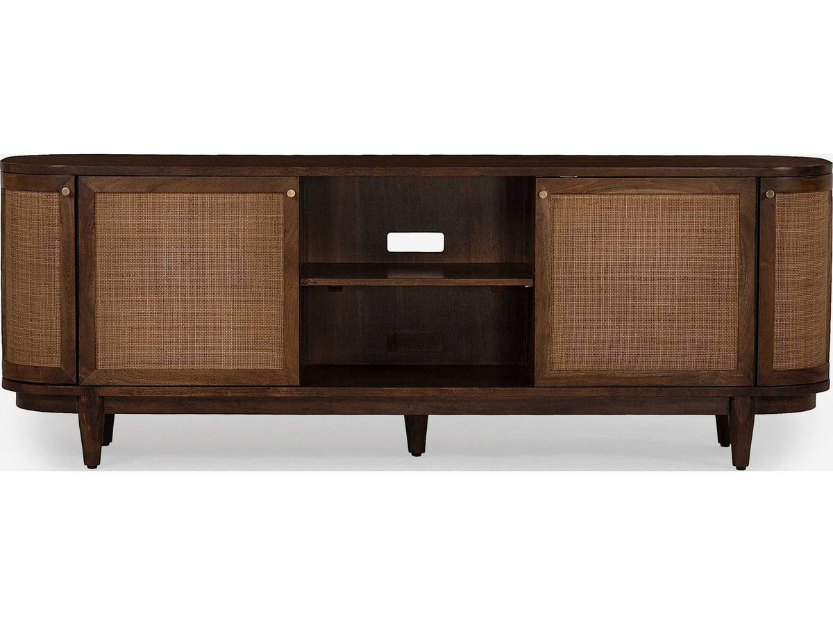 Canggu 84-Inch Media Stand Porto Dark Finish with Woven Cane Doors