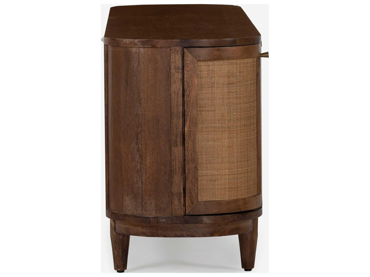 Canggu 84-Inch Media Stand Porto Dark Finish with Woven Cane Doors