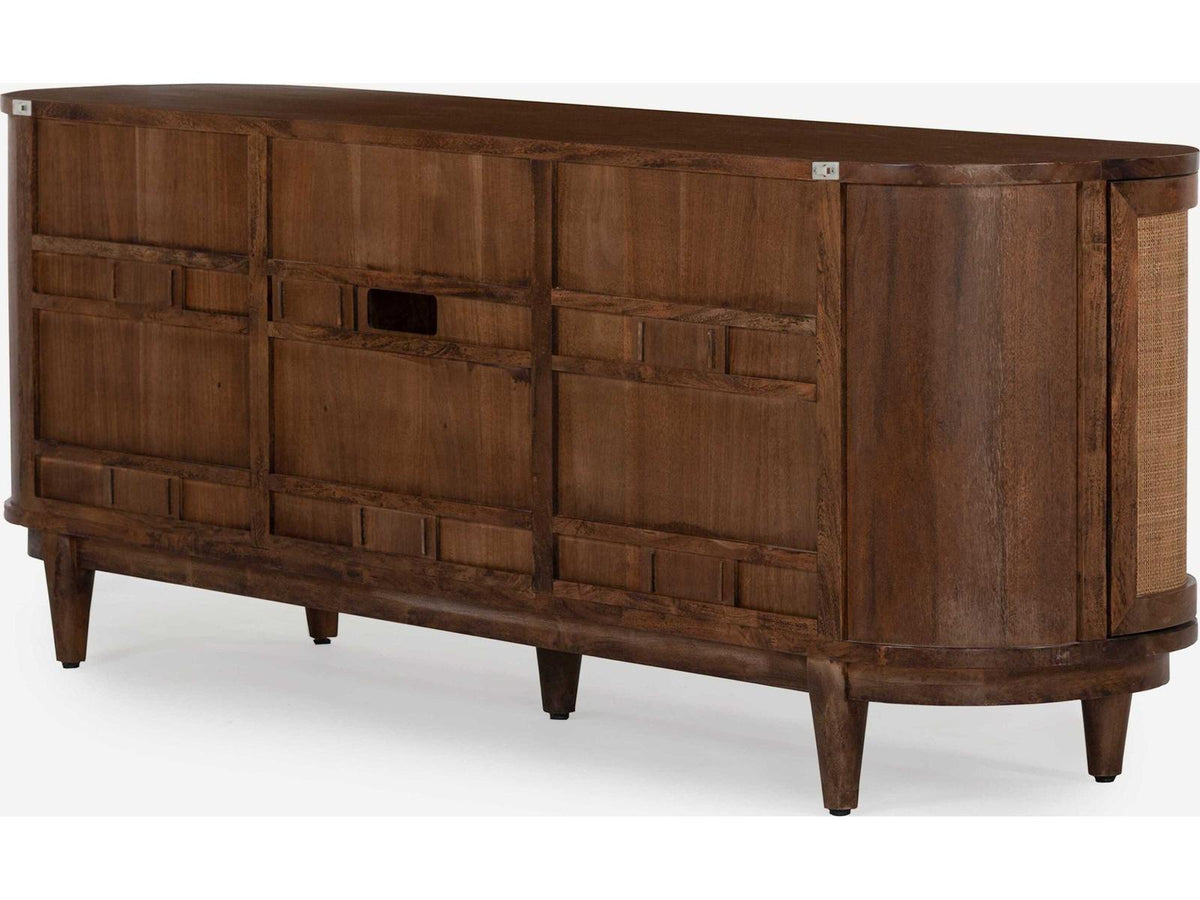 Canggu 84-Inch Media Stand Porto Dark Finish with Woven Cane Doors