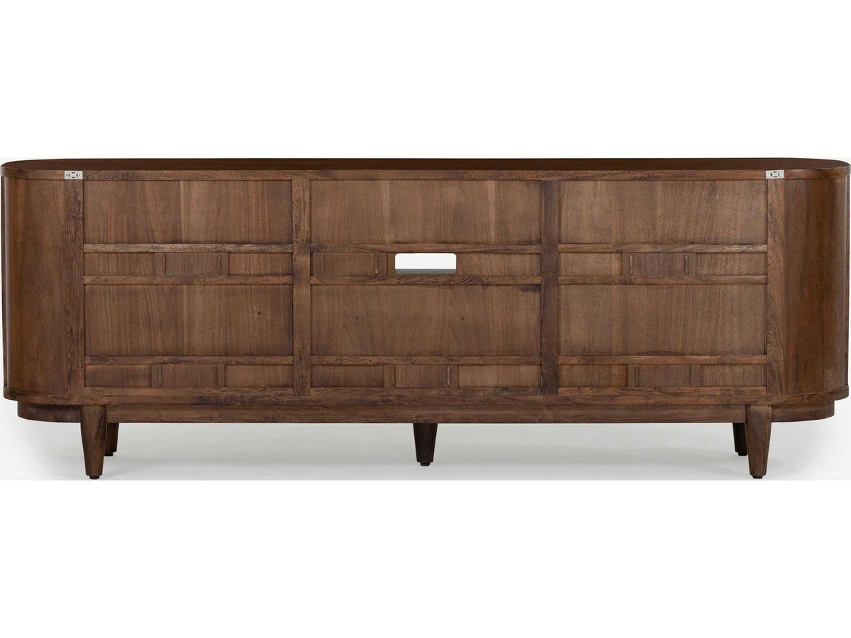 Canggu 84-Inch Media Stand Porto Dark Finish with Woven Cane Doors