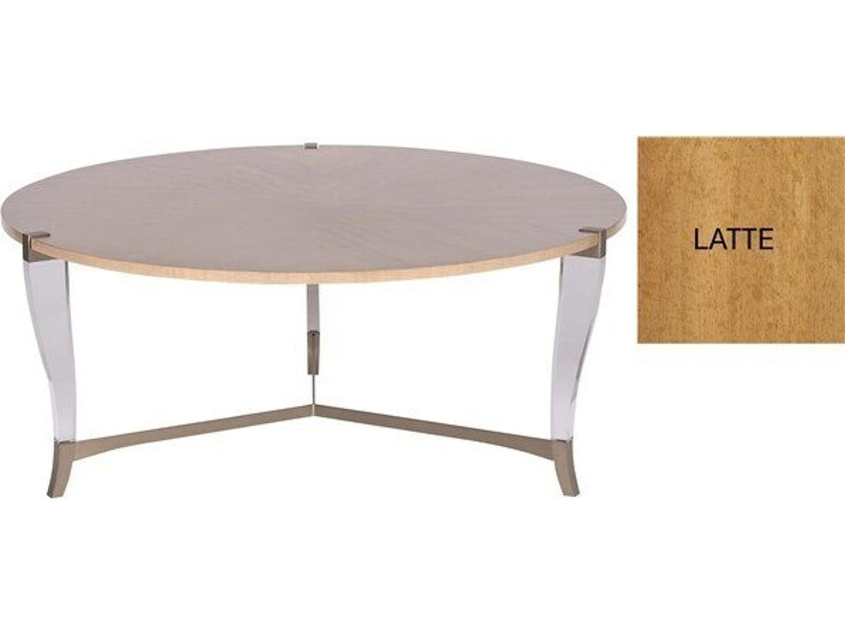 Clarion Round Wood Coffee Table with Metal Accents in Latte