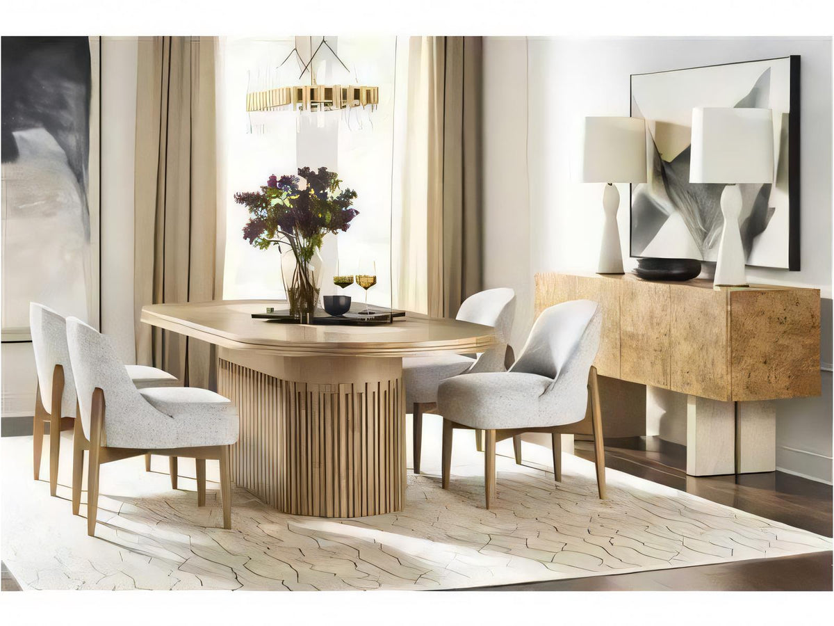 Edge Buffet in Camel with Travertine Base and Satin Brass Accents