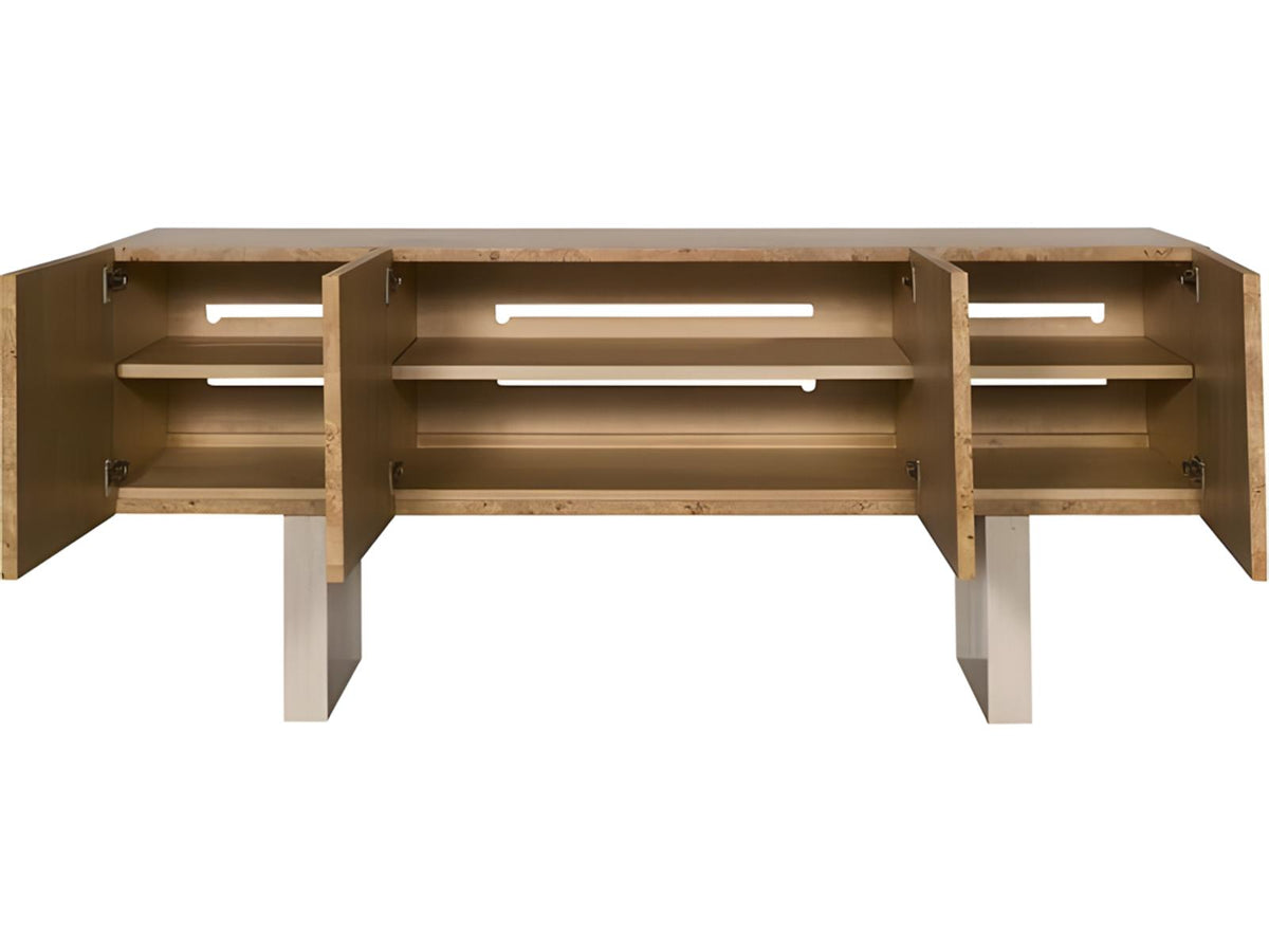 Edge Buffet in Camel with Travertine Base and Satin Brass Accents