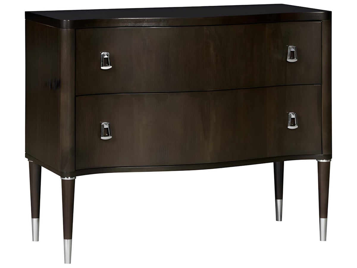 Lillet Two-Drawer Nightstand in Merino Shadow with Polished Nickel Hardware