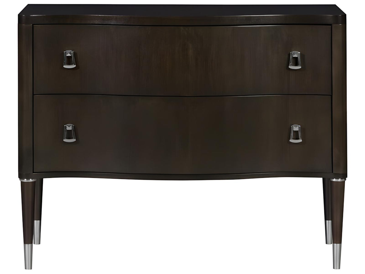 Lillet Two-Drawer Nightstand in Merino Shadow with Polished Nickel Hardware