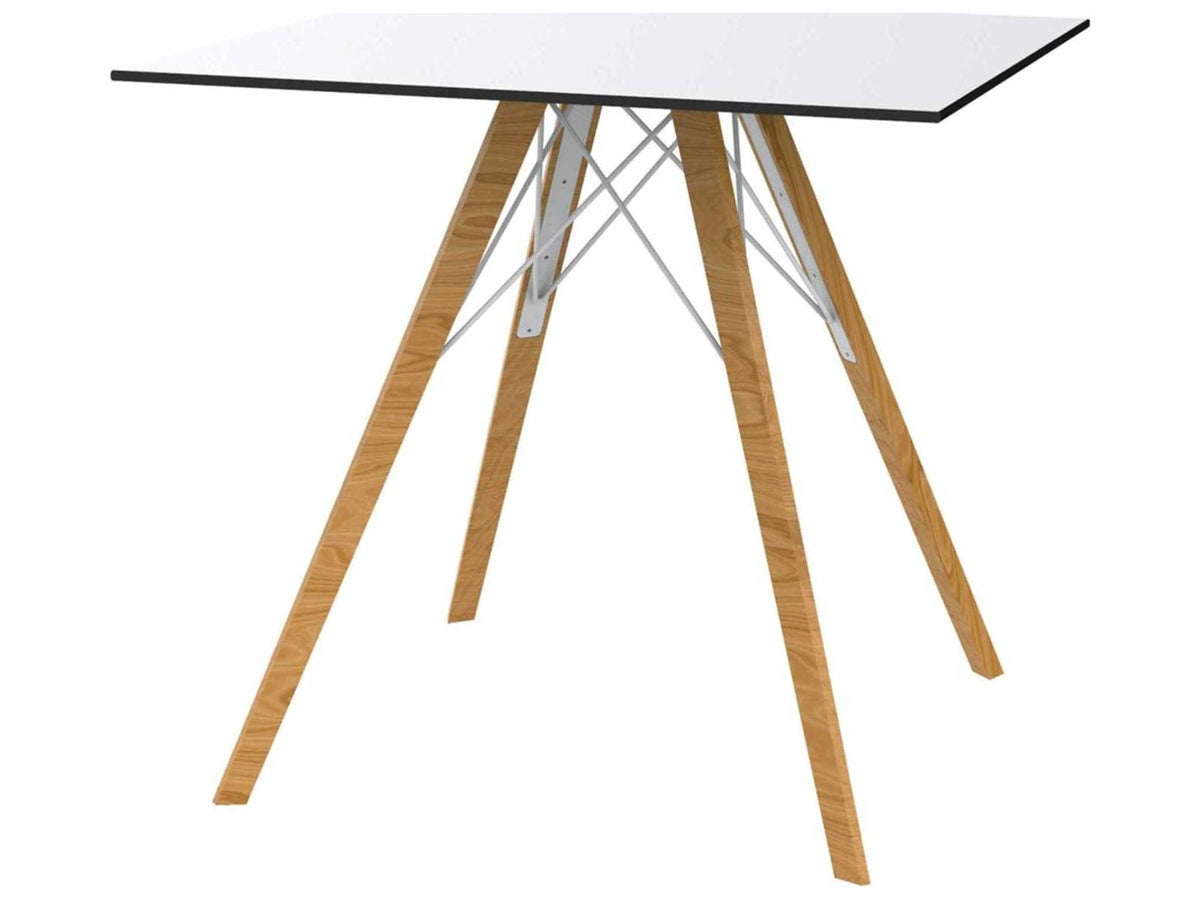 Faz Wood Square Plastic Dining Table in Black with Beech Wood Legs