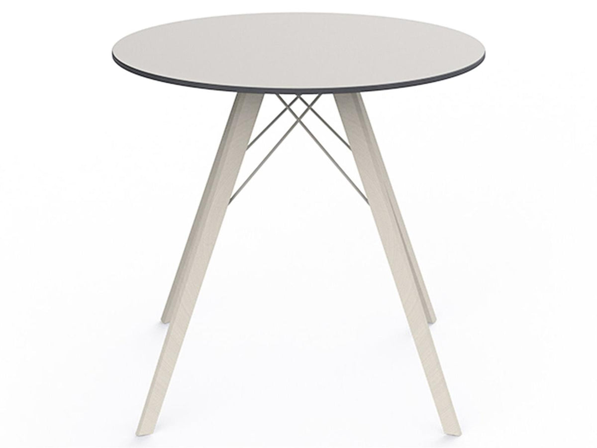 Faz Wood Round Dining Table White Plastic Top Beech Wood Legs