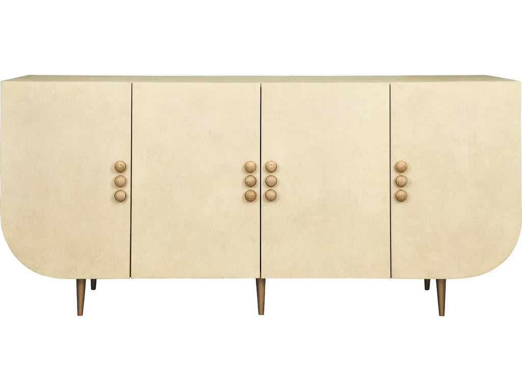 DeLuca Four Door Buffet in Faux Parchment with Natural Stone Hardware
