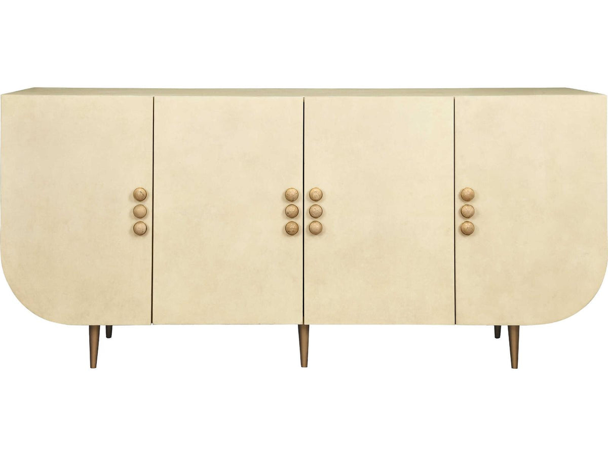 DeLuca Four Door Buffet in Faux Parchment with Natural Stone Hardware