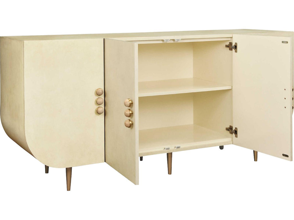 DeLuca Four Door Buffet in Faux Parchment with Natural Stone Hardware