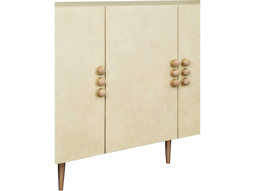 DeLuca Four Door Buffet in Faux Parchment with Natural Stone Hardware