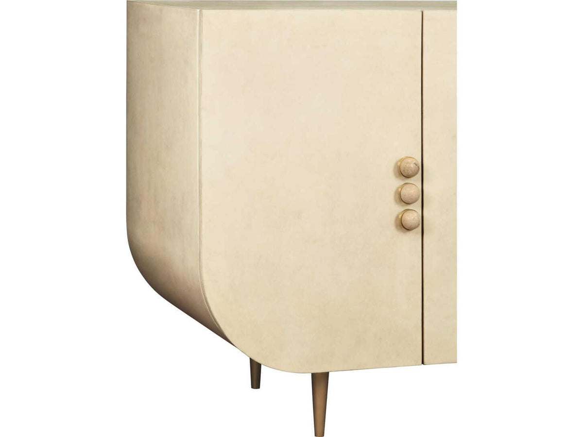 DeLuca Four Door Buffet in Faux Parchment with Natural Stone Hardware