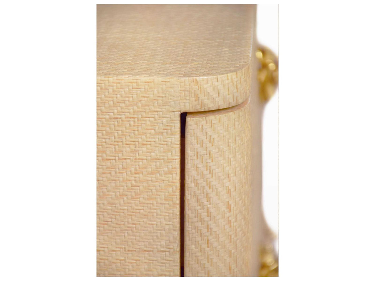Kilmer Six-Drawer Dresser in Natural Grasscloth with Brass Beetle Knobs