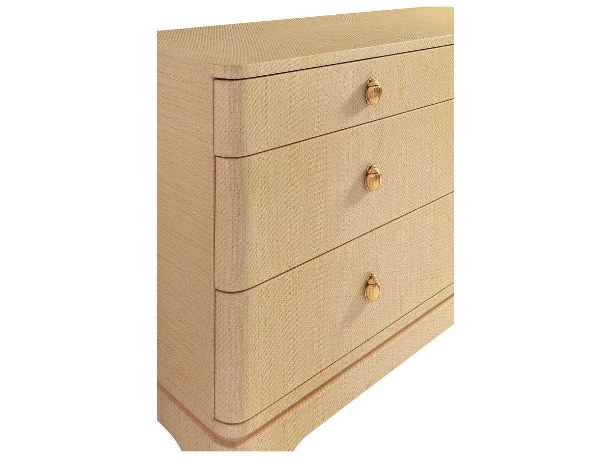 Kilmer Six-Drawer Dresser in Natural Grasscloth with Brass Beetle Knobs