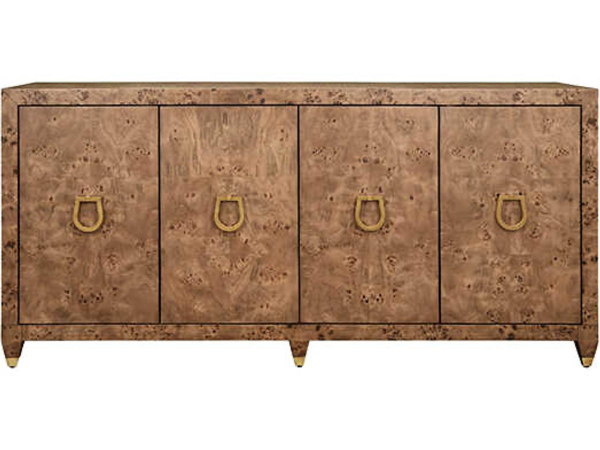 Mulligan 4-Door Dark Burl Wood Buffet with Brass Hardware