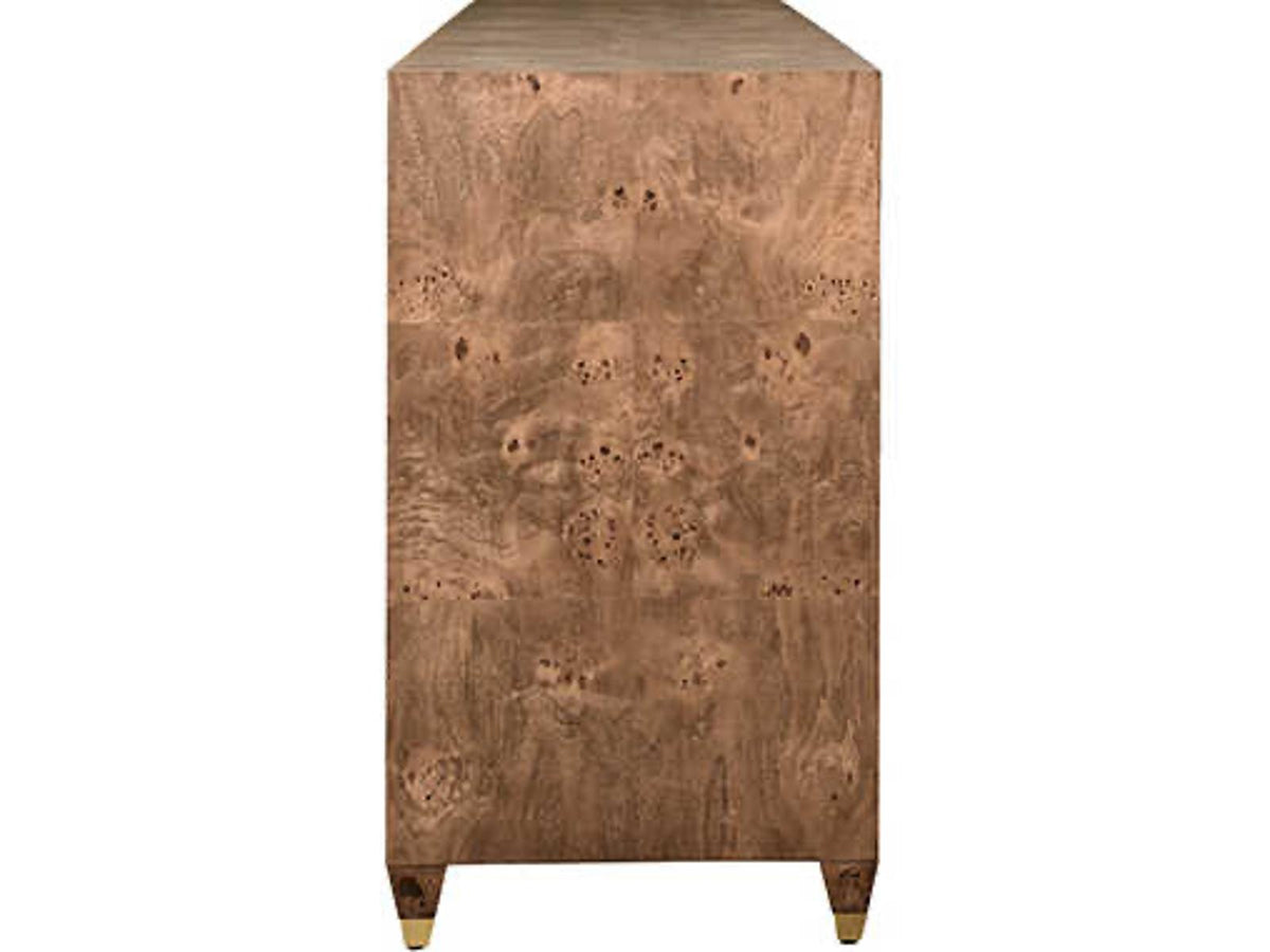 Mulligan 4-Door Dark Burl Wood Buffet with Brass Hardware
