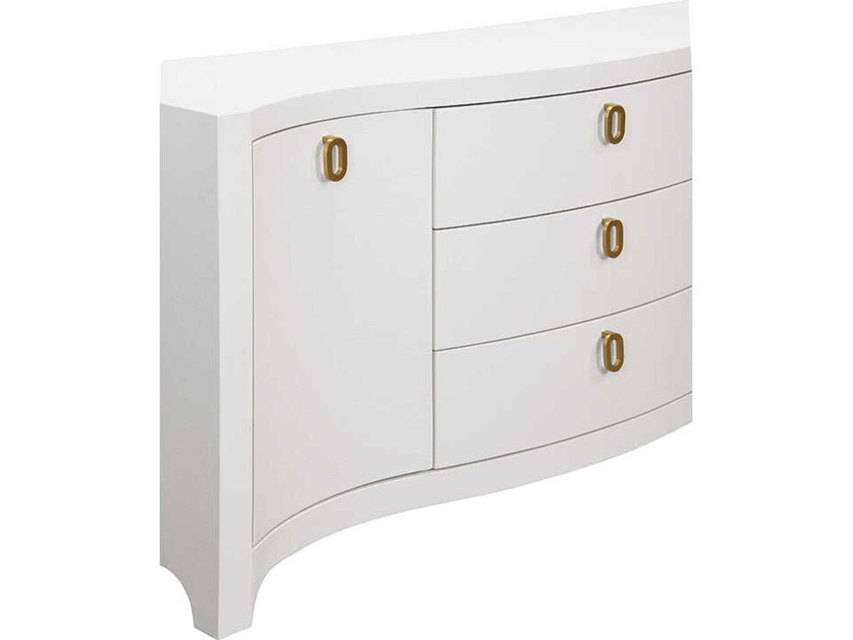 Paulina 2 Door 3 Drawer Textured Linen Buffet in White with Brass Pulls