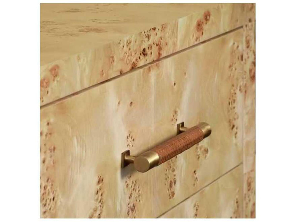 Winchester Six-Drawer Chest with Rattan Handles in Burl Wood