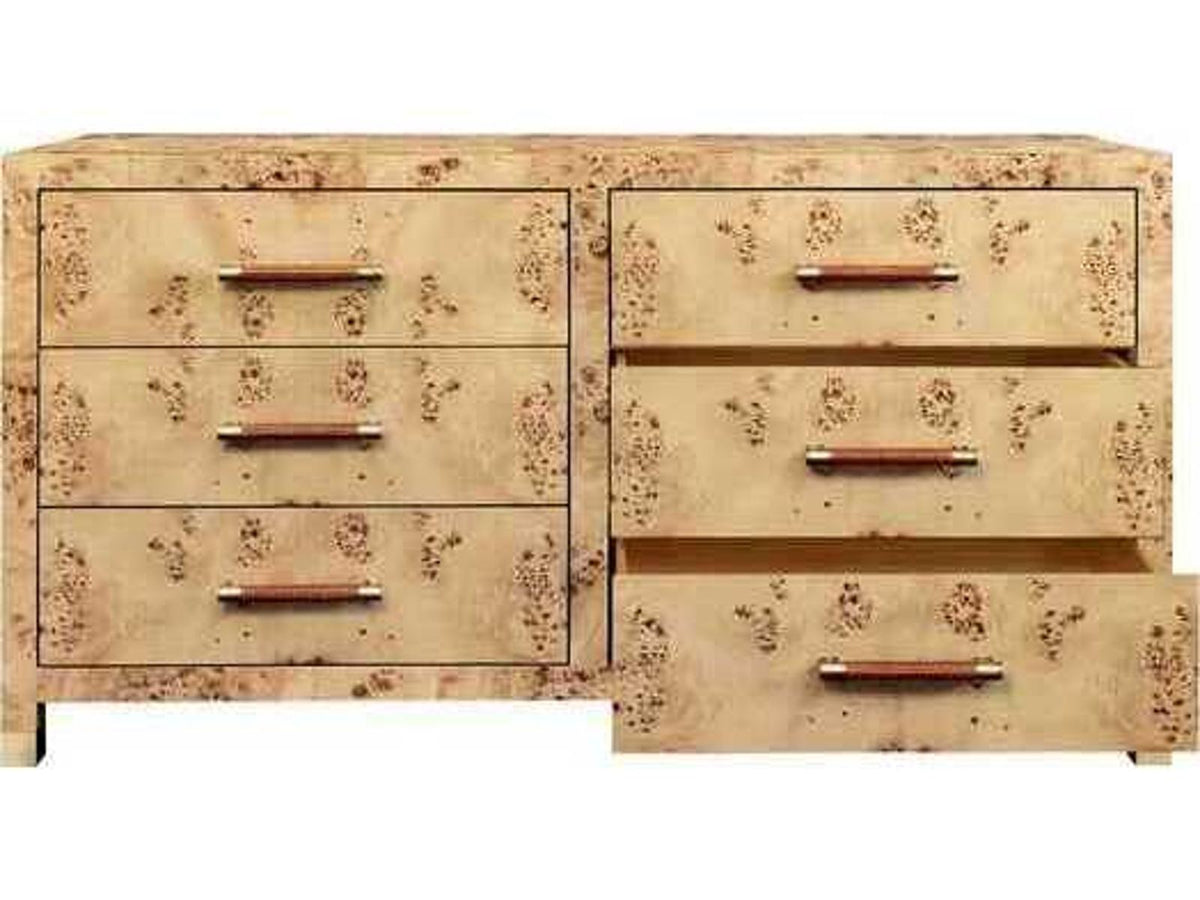 Winchester Six-Drawer Chest with Rattan Handles in Burl Wood
