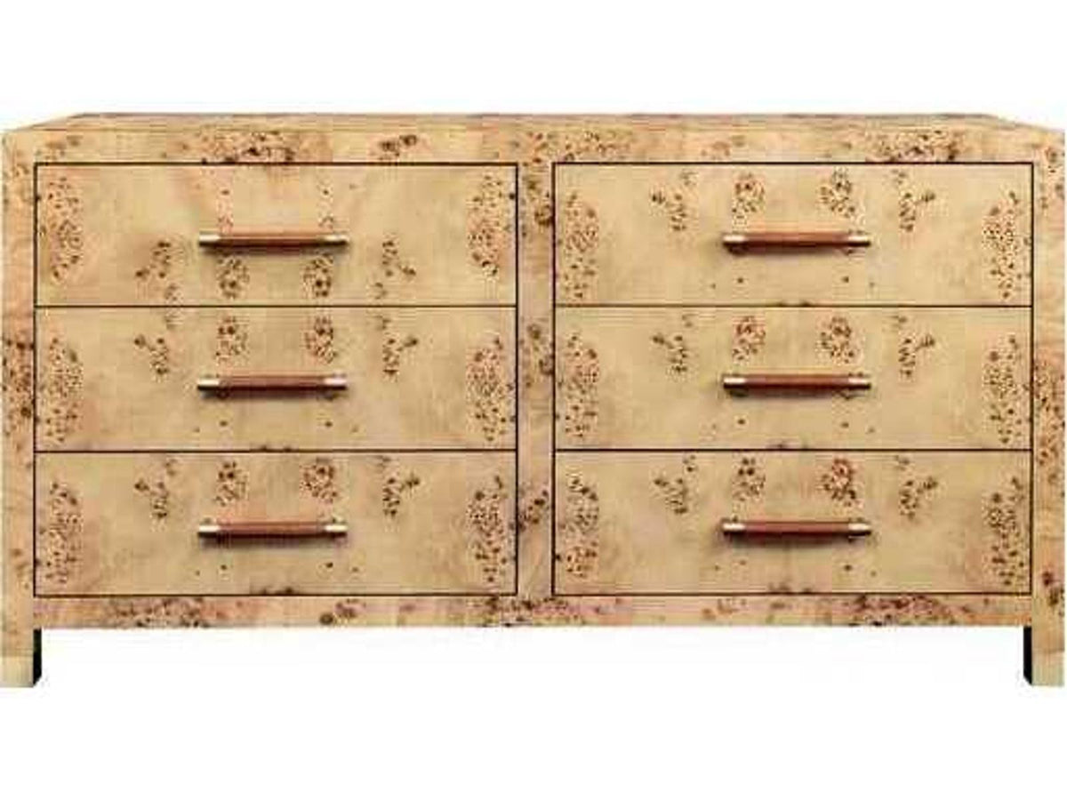 Winchester Six-Drawer Chest with Rattan Handles in Burl Wood