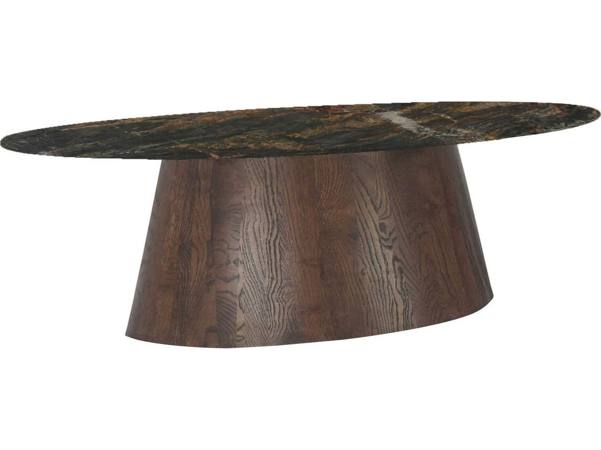 Caldera 90-Inch Oval Dining Table in Lava Marble and Dark Oak