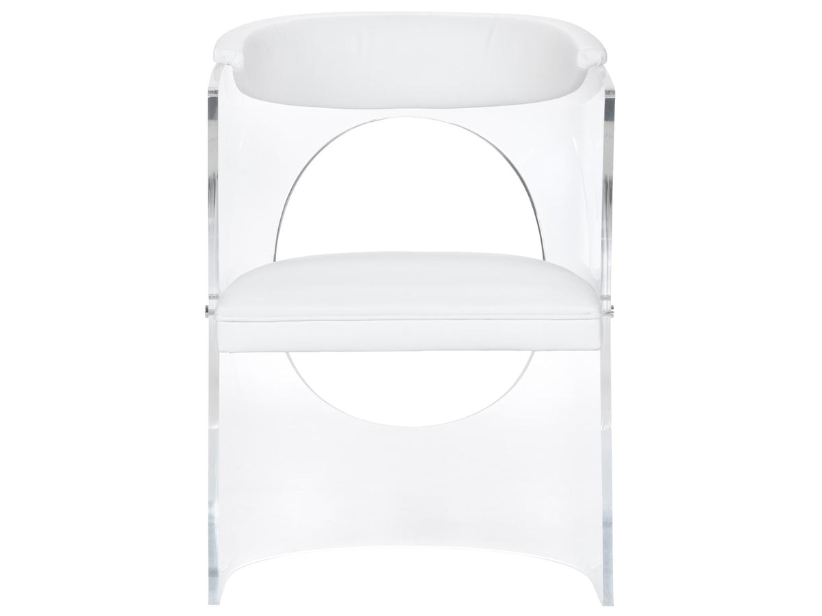 Baran Barrel Back Leather White Upholstered Arm Dining Chair