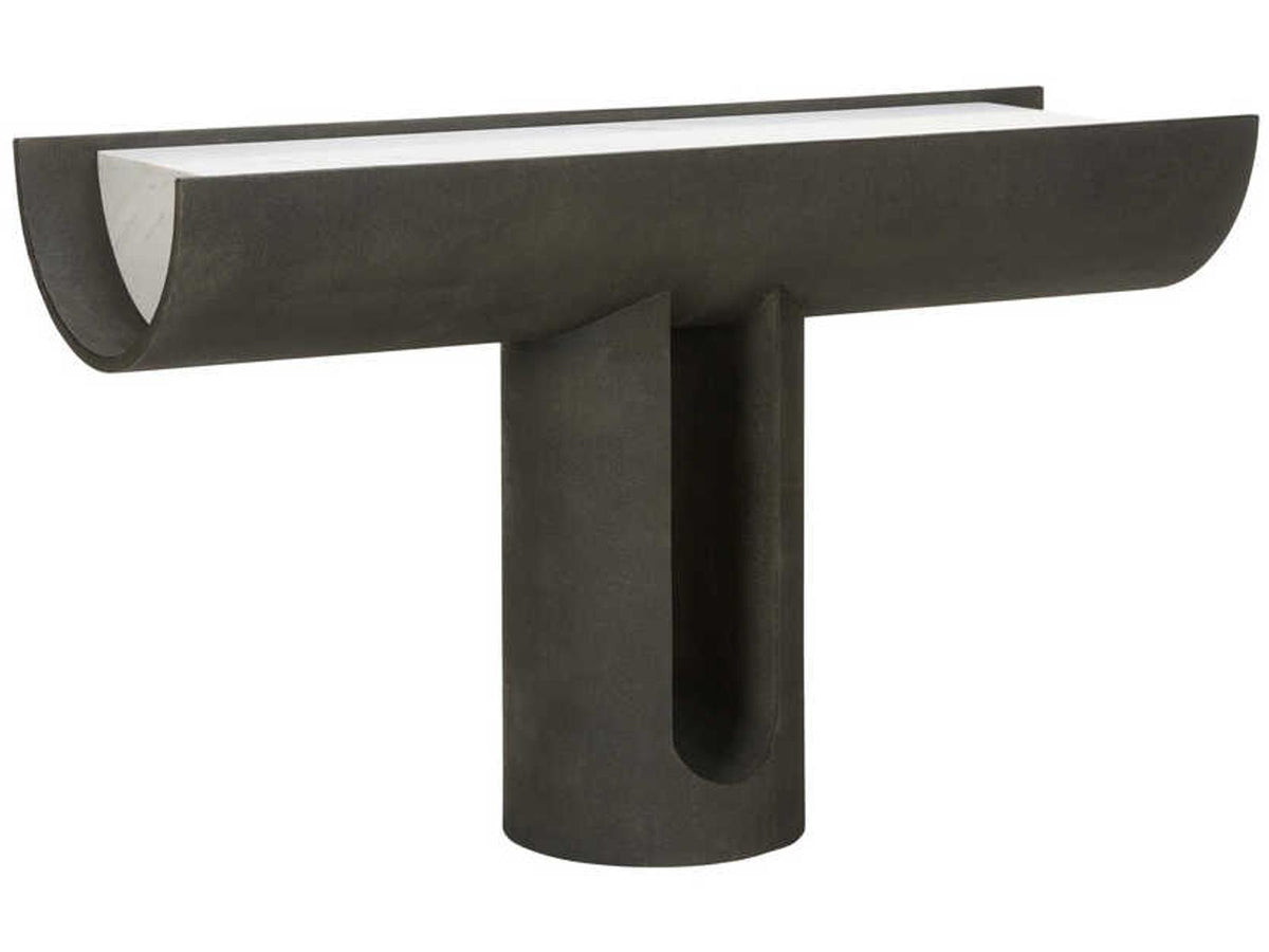 Iron Ore Capsule Console Table in Black Faux Shagreen and Marble