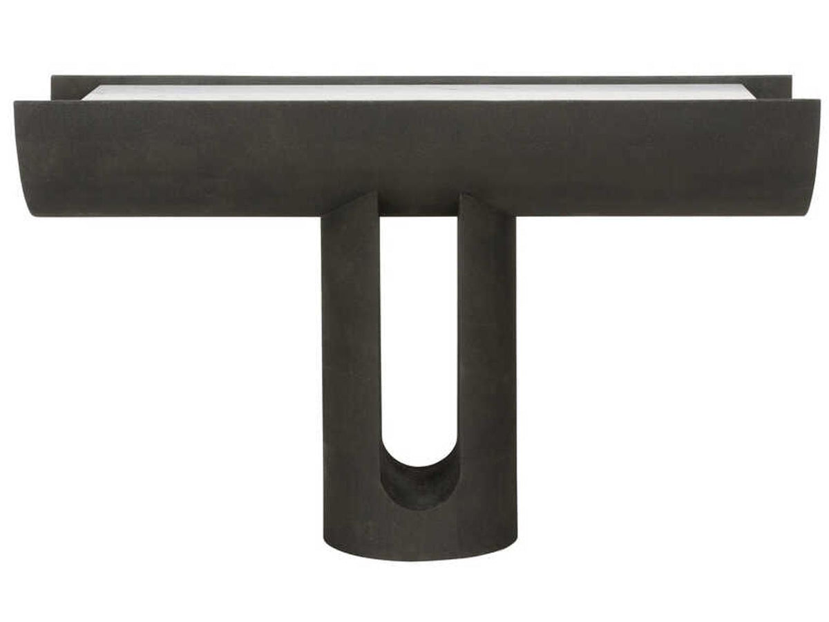Iron Ore Capsule Console Table in Black Faux Shagreen and Marble