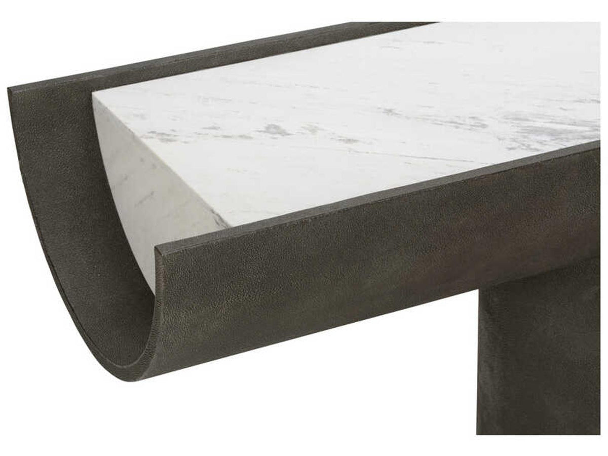 Iron Ore Capsule Console Table in Black Faux Shagreen and Marble