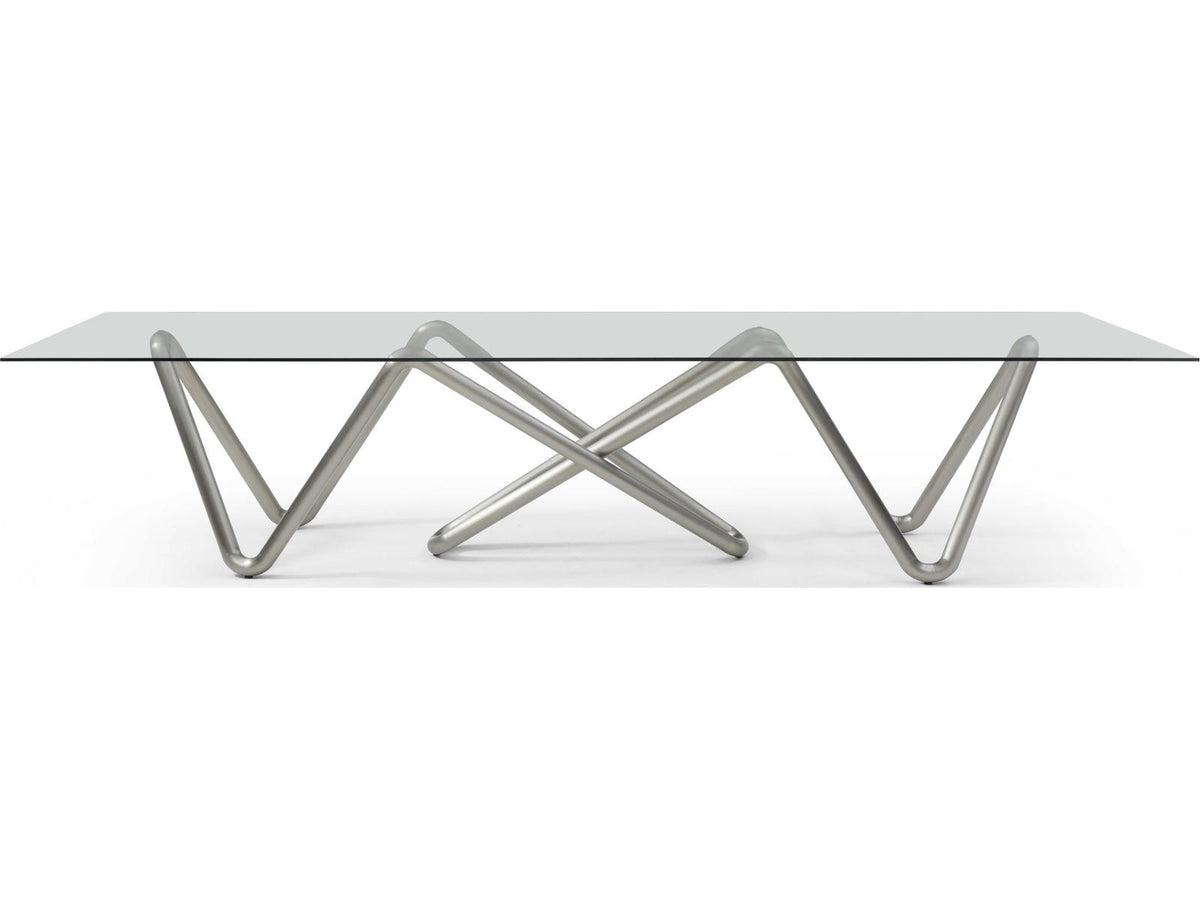 Anaconda 142-Inch Rectangle Dining Table in Brushed Nickel and Glass