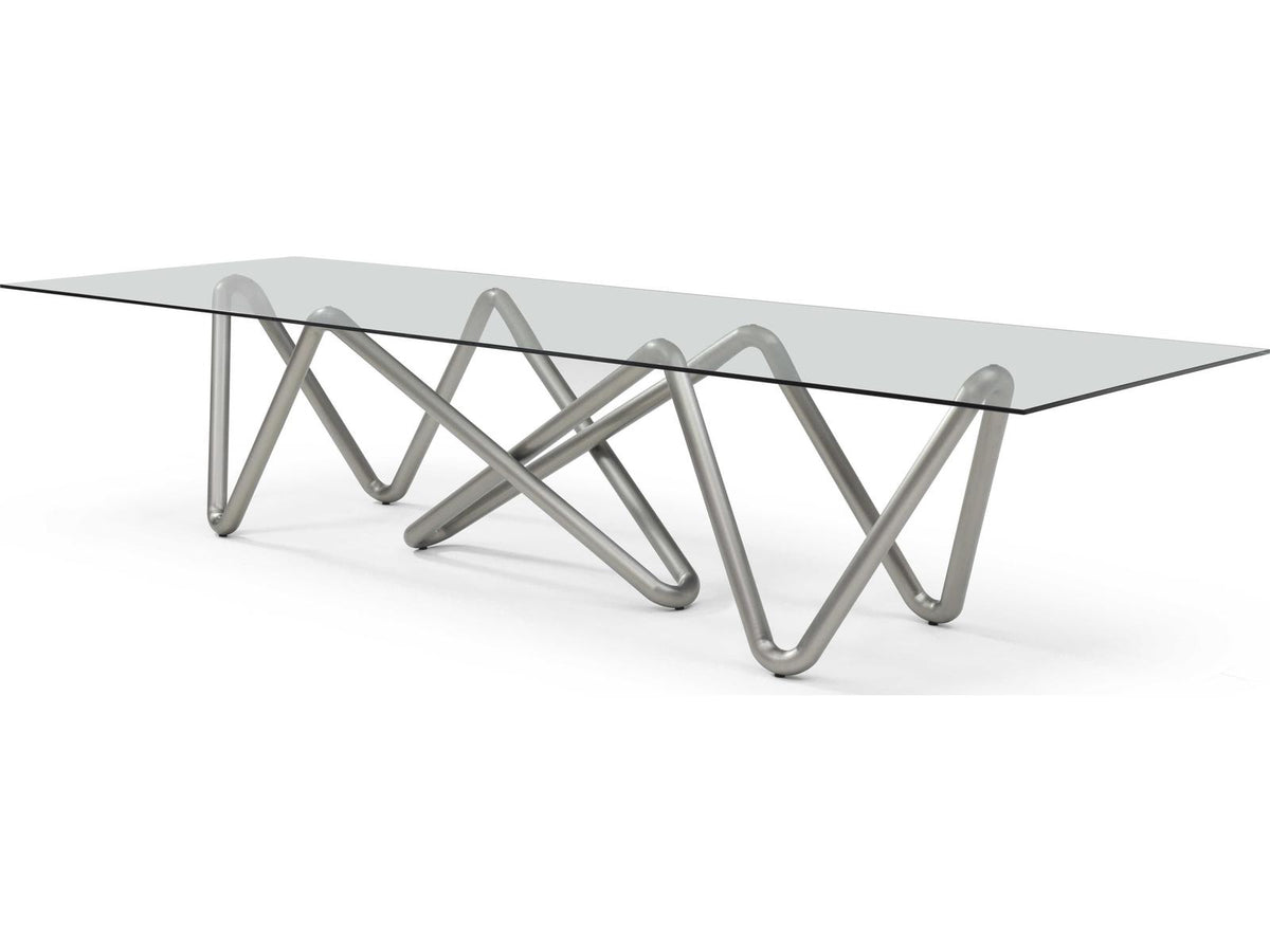 Anaconda 142-Inch Rectangle Dining Table in Brushed Nickel and Glass