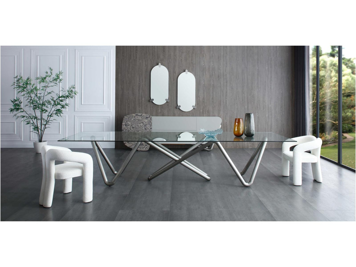 Anaconda 142-Inch Rectangle Dining Table in Brushed Nickel and Glass