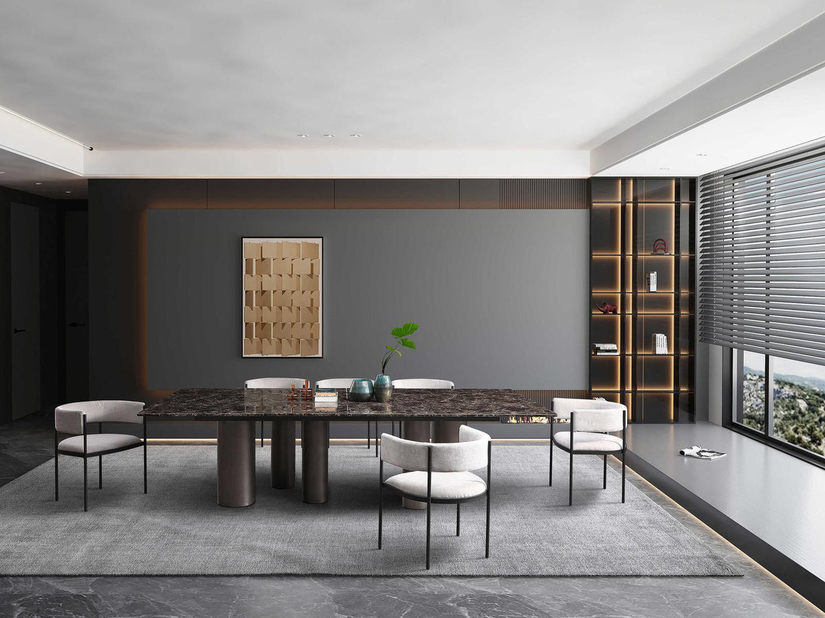 Envie Rectangular Dining Table Dark Emperador Marble with Black Bronze